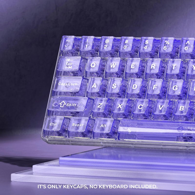 HITIME XVX Clear keycaps, Purple Transparent Keycaps 60 65 75 100 Percent, Crystal Ceramic Custom Key Cap Set 124 Keys, Cherry Profile, Shine Through, Cute Style for Mechanical Keyboards - Image 2